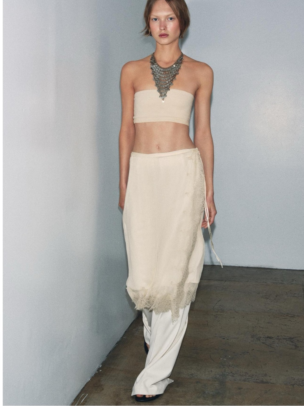 NWT Zara ZW Collection Lace Pareo Skirt Oyster-White, XS - Picture 12 of 15